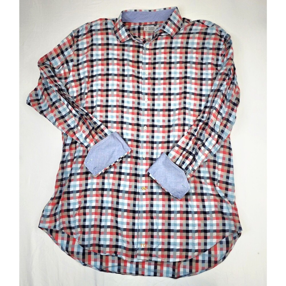 Thomas Dean Button-up Dress Shirt  Multi-Colored Checkered Plaid XL